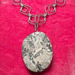 VTG Artisan Dendritic Jasper Handmade Sterling Silver Square Link Chain Necklace